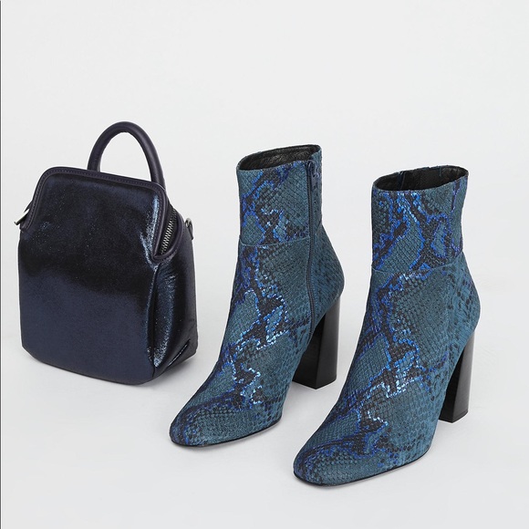 Blue Metallic Embossed Snake-Skin Booties - Picture 1 of 11